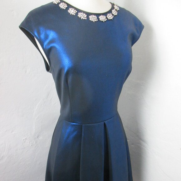 Ted Baker London 5 Jewel Neck Cocktail Dress Sapphire Blue A-Line Size 12 - Picture 2 of 7